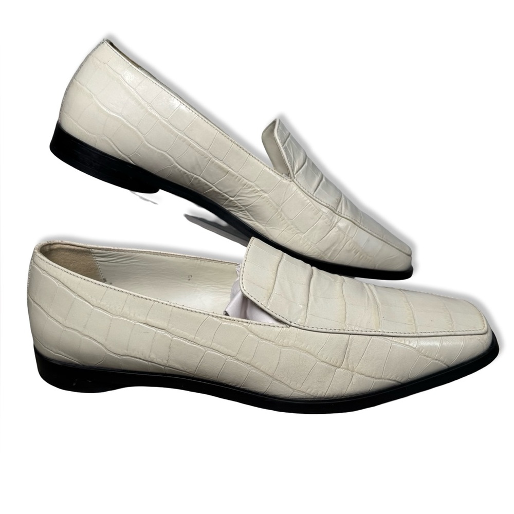 Everlane Square Toe  Oxfords Loafers Bone White Embossed Croc genuine leather